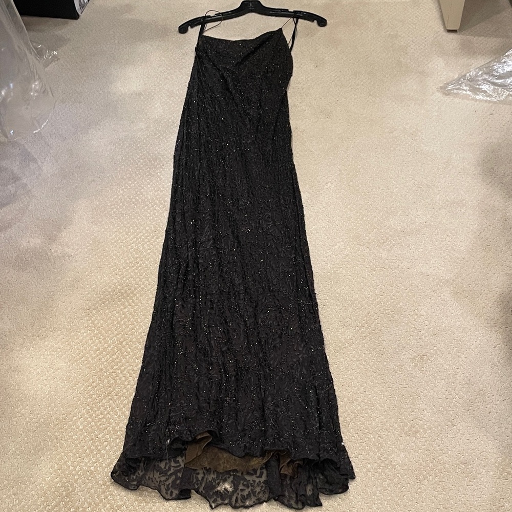 Donna Karan Saks Fifth Avenue Black Beaded Maxi Slip Dress